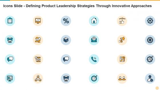 Icons slide defining product leadership strategies through innovative approaches