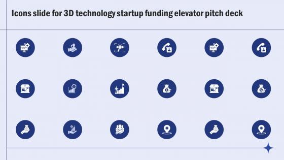 Icons Slide For 3D Technology Startup Funding Elevator Pitch Deck