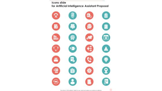 Icons Slide For Artificial Intelligence Assistant Proposal One Pager Sample Example Document