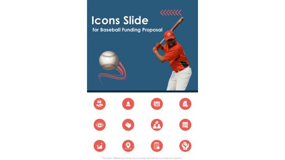 Icons Slide For Baseball Funding Proposal One Pager Sample Example Document