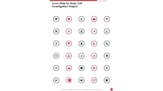 Icons Slide For Body Cell Investigation Project One Pager Sample Example Document