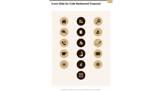 Icons Slide For Cafe Restaurant Proposal One Pager Sample Example Document