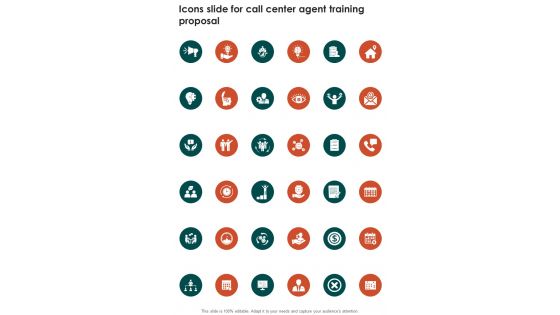 Icons Slide For Call Center Agent Training Proposal One Pager Sample Example Document