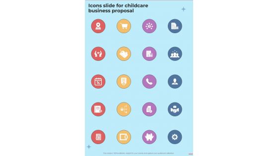 Icons Slide For Childcare Business Proposal One Pager Sample Example Document