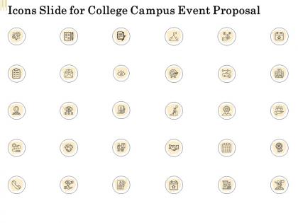 Icons slide for college campus event proposal ppt powerpoint presentation icon clipart