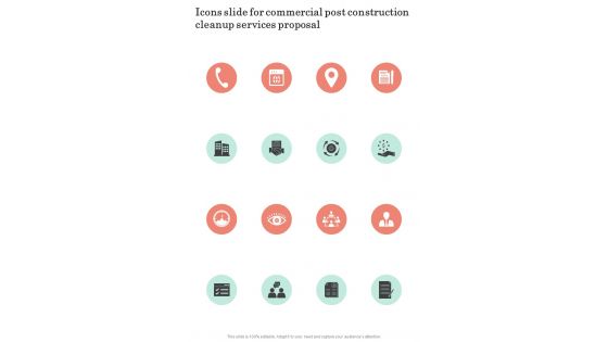 Icons Slide For Commercial Post Construction Cleanup Services Proposal One Pager Sample Example Document