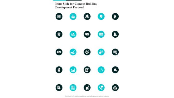 Icons Slide For Concept Building Development Proposal One Pager Sample Example Document