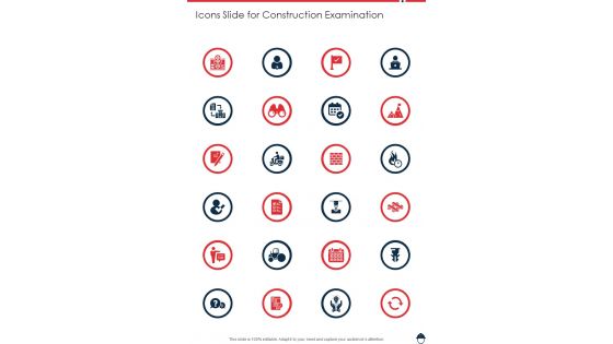 Icons Slide For Construction Examination One Pager Sample Example Document