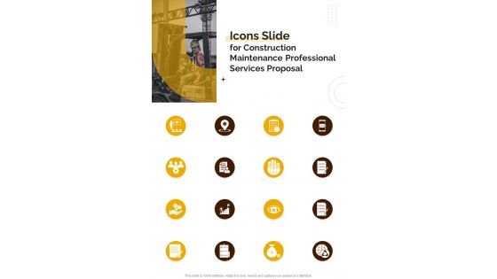 Icons Slide For Construction Maintenance Professional Services Proposal One Pager Sample Example Document