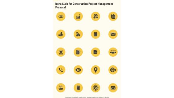 Icons Slide For Construction Project Management One Pager Sample Example Document