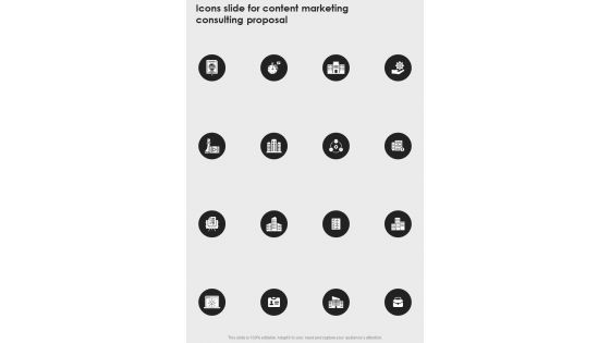 Icons Slide For Content Marketing Consulting Proposal One Pager Sample Example Document