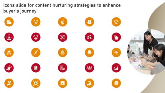 Icons Slide For Content Nurturing Strategies To Enhance Buyers Journey MKT SS