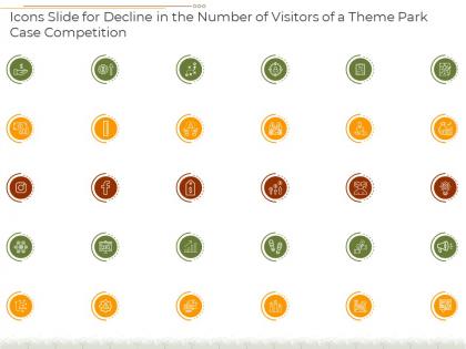 Icons slide for decline in the number of visitors theme park case competition ppt slides tips