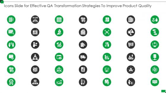 Icons slide for effective qa transformation strategies to improve product quality