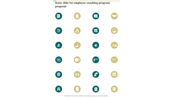Icons Slide For Employee Coaching Program Proposal One Pager Sample Example Document