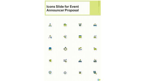 Icons Slide For Event Announcer Proposal One Pager Sample Example Document