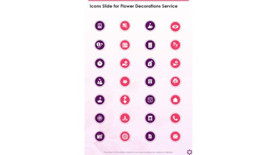 Icons Slide For Flower Decorations Service One Pager Sample Example Document