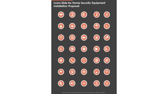 Icons Slide For Home Security Equipment Installation Proposal One Pager Sample Example Document
