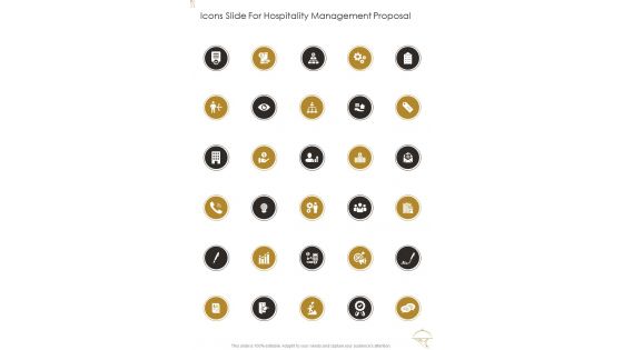 Icons Slide For Hospitality Management Proposal One Pager Sample Example Document