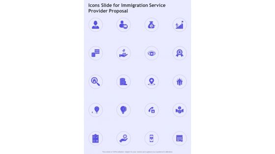 Icons Slide For Immigration Service Provider Proposal One Pager Sample Example Document