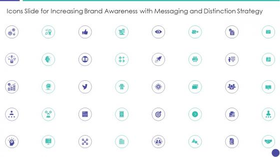 Icons slide for increasing brand awareness with messaging and distinction strategy