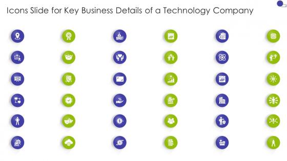 Icons Slide For Key Business Details Of A Technology Company