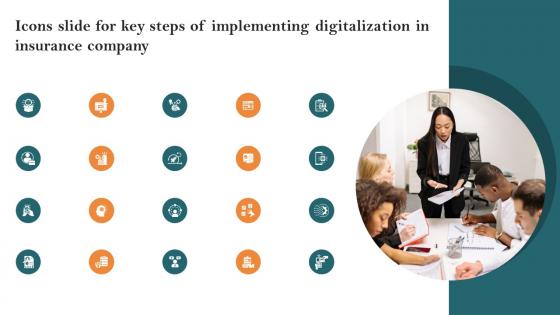 Icons Slide For Key Steps Of Implementing Digitalization In Insurance Company