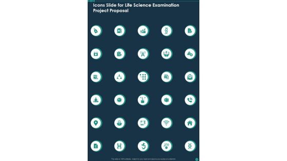 Icons Slide For Life Science Examination Project Proposal One Pager Sample Example Document