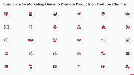 Icons Slide For Marketing Guide To Promote Products On Youtube Channel