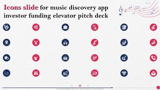 Icons Slide For Music Discovery App Investor Funding Elevator Pitch Deck