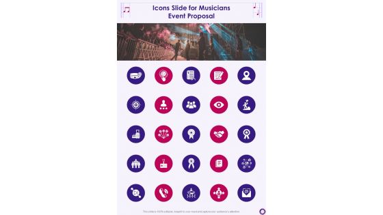 Icons Slide For Musicians Event Proposal One Pager Sample Example Document
