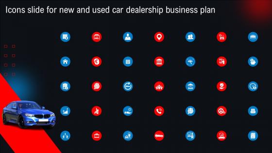 Icons Slide For New And Used Car Dealership Business Plan BP SS