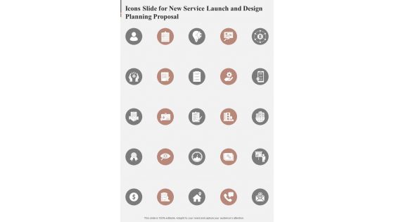 Icons Slide For New Service Launch And Design Planning Proposal One Pager Sample Example Document
