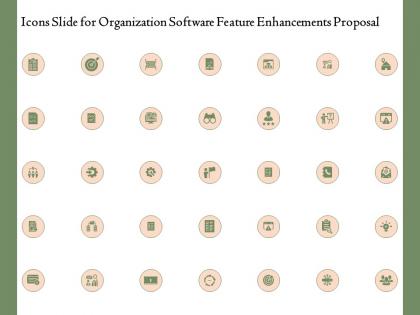 Icons slide for organization software feature enhancements proposal ppt powerpoint guide