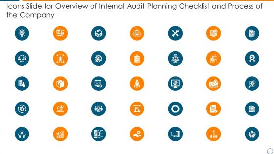 Icons slide for overview of internal audit planning checklist and process of the company