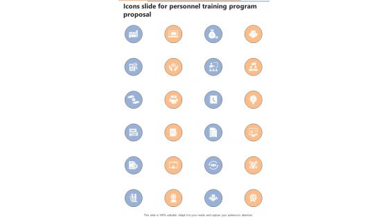 Icons Slide For Personnel Training Program Proposal One Pager Sample Example Document