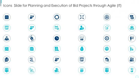 Icons Slide For Planning And Execution Of Bid Projects Through Agile IT
