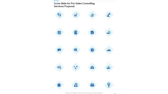 Icons Slide For Pre Sales Consulting Services Proposal One Pager Sample Example Document