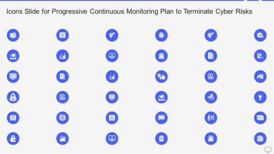Icons slide for progressive continuous monitoring plan to terminate cyber risks