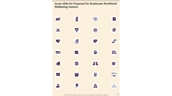 Icons Slide For Proposal For Employee Emotional Wellbeing Session One Pager Sample Example Document