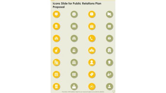 Icons Slide For Public Relations Plan Proposal One Pager Sample Example Document
