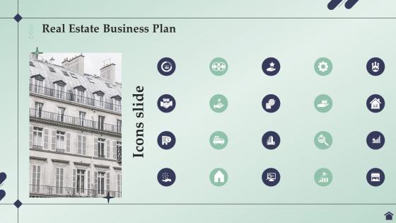 Icons Slide For Real Estate Business Plan Ppt Ideas Designs Download BP SS