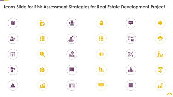 Icons slide for risk assessment strategies for real estate development project