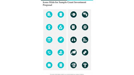 Icons Slide For Sample Grant Investment Proposal One Pager Sample Example Document