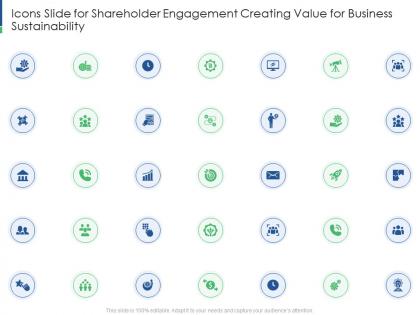 Icons slide for shareholder engagement creating value for business sustainability