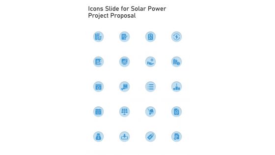 Icons Slide For Solar Power Project Proposal One Pager Sample Example Document