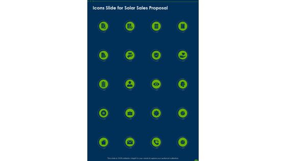 Icons Slide For Solar Sales Proposal One Pager Sample Example Document