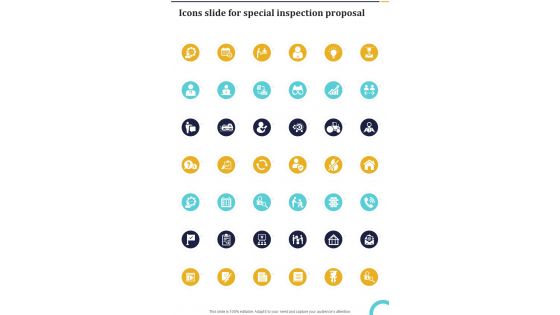 Icons Slide For Special Inspection Proposal One Pager Sample Example Document