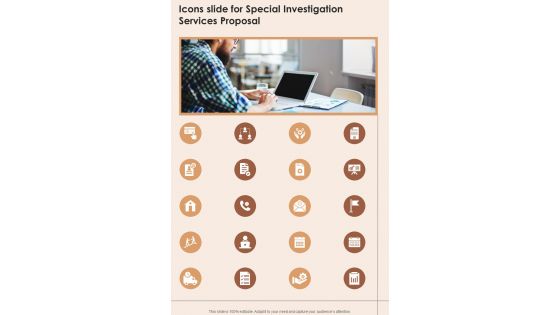 Icons Slide For Special Investigation Services Proposal One Pager Sample Example Document