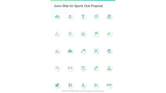 Icons Slide For Sports Club Proposal One Pager Sample Example Document